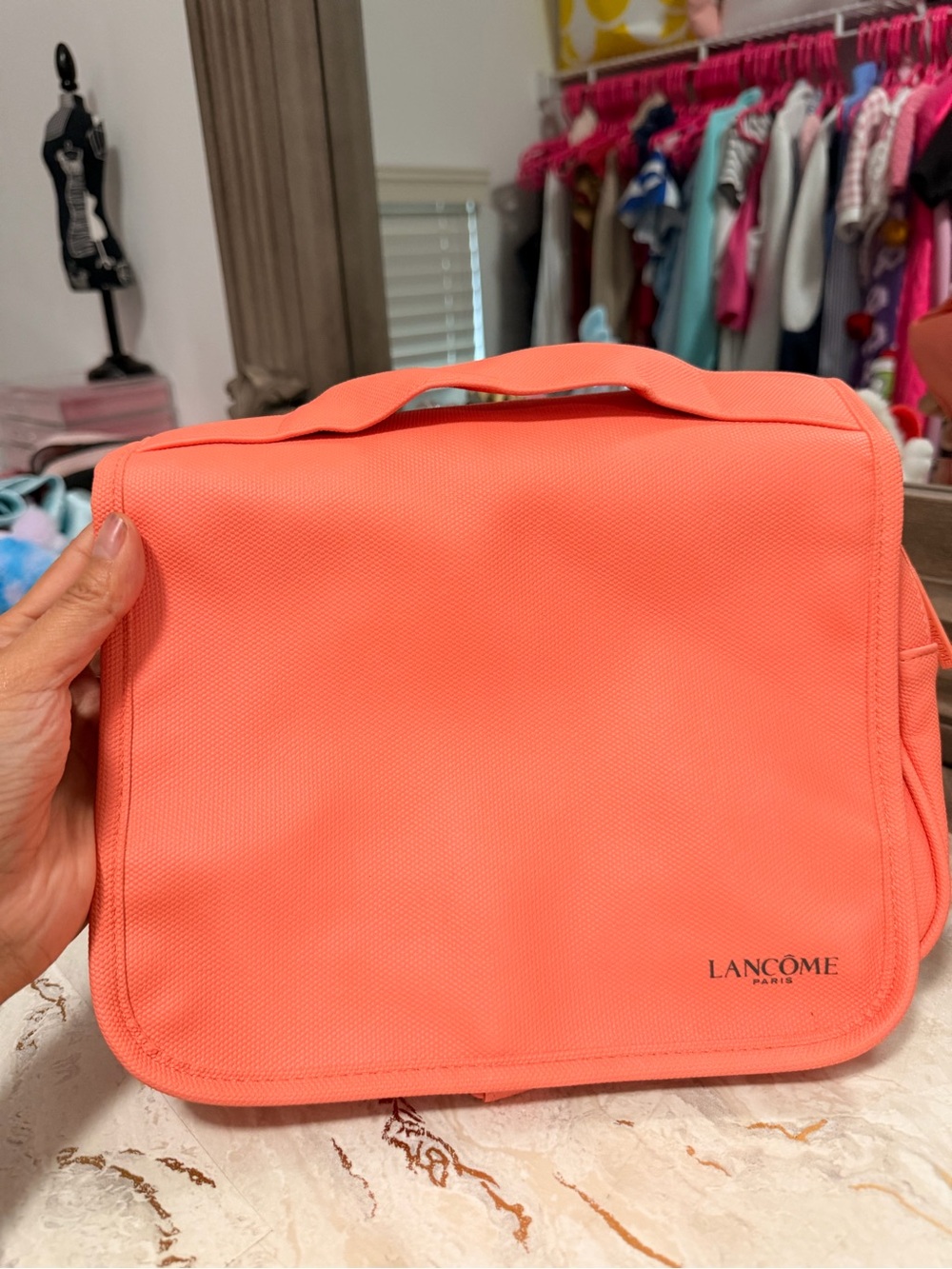 Coral Travel Cosmetic Case with Handle